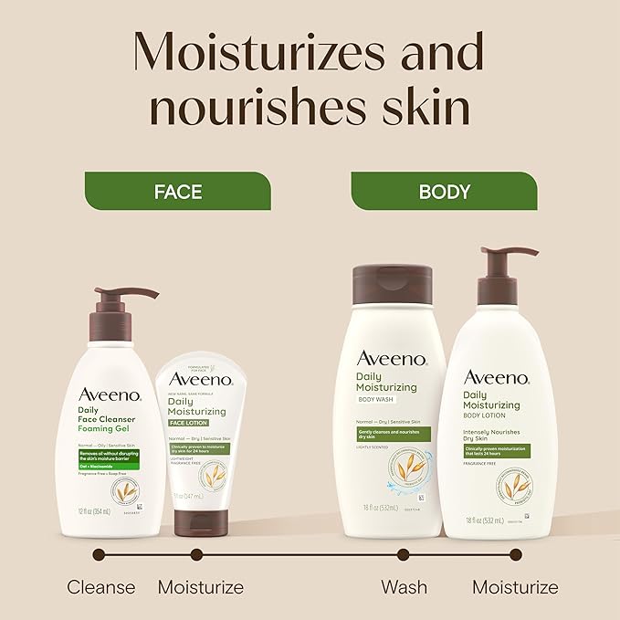 Aveeno Daily Moisturizing Face Lotion with Soothing Prebiotic Oat, Lightweight Non-Greasy Facial Moisturizer for Normal to Dry, Sensitive Skin, 24-Hour Moisture, Fragrance-Free, 5 oz
