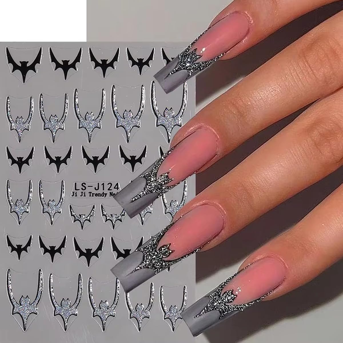8 Sheets Horror Goth Nail Art Stickers Halloween Nail Stickers for Nail Art Glitter Bat Spider Web Pumpkin Design Luminous Ghost Nail Decals Self-Adhesive Nail Supplies for Women Manicure Decor