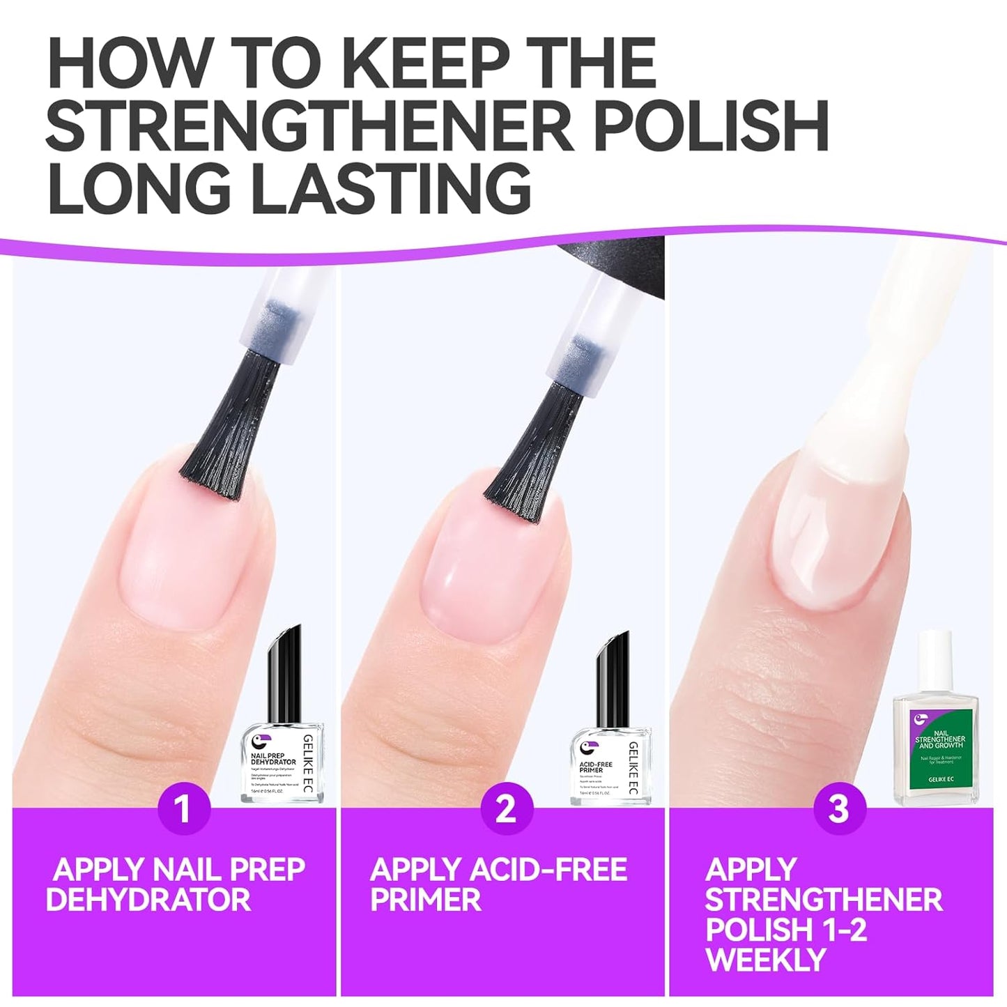 Nail Polish Strengthener and Growth Treatment: Yellow Gelike EC 6 in 1 Natural Nail Hardener Extra Strong and Growth - Long Lasting Nail Repair for Damaged Nails - For Daily Work Home Salon