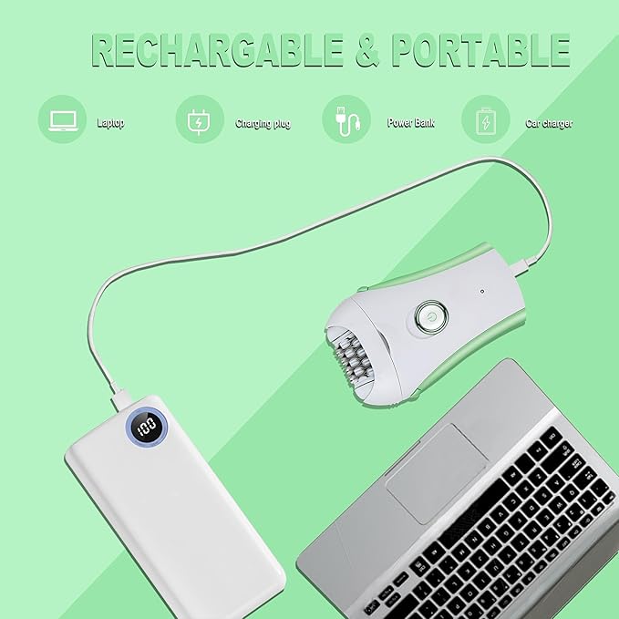 Epilators Hair Removal for Women, Glabrouse Skin Facial Hair Removal, Facial Hair Epilator with Eyebrow Trimmer for Women Face Sensitive Skin for Bikini, Face, Arm, Legs, Armpits, Green