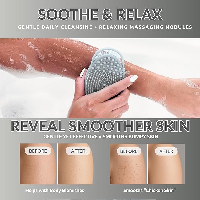 Avilana Silicone Body Scrubber – Gentle Shower Brush & Loofah Alternative- Food Grade & Lab Tested – Fast-Drying, Hygienic, BPA-Free Silicone Body Gentle Exfoliator (Gray, Exfoliate)