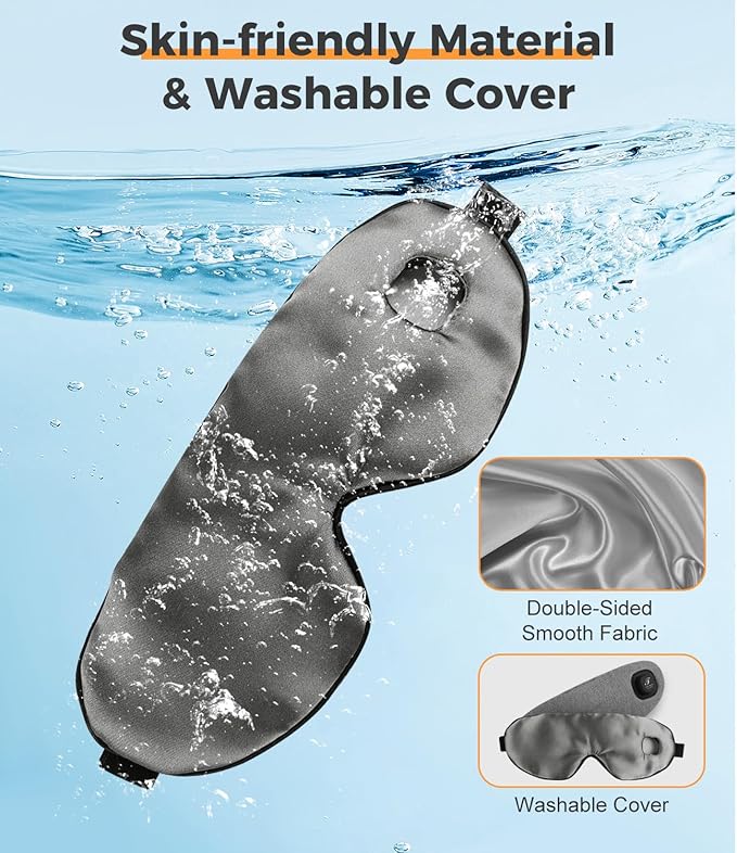 Heated Eye Mask for Dry Eyes, Cordless Warm Eye Compress, Styes, Blepharitis, 1000mAh, 3 Heat Levels, Electric, Light-Blocking, Washable Cover, Travel (Gray)