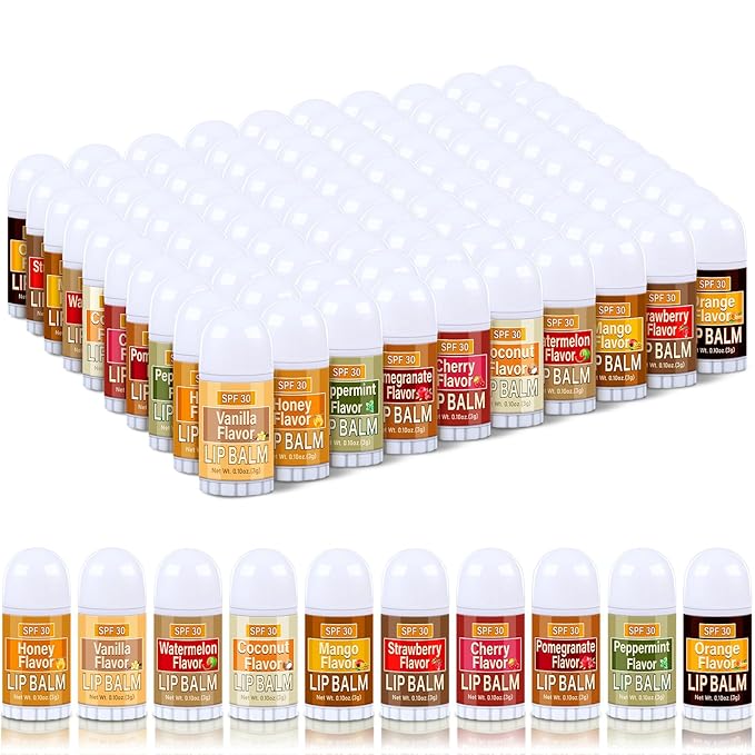 100 Pcs Mini Sunscreen Lip Balms Bulk SPF 30 Lip Balm Sticks Favors with Sunscreen SPF Employee Staff Appreciation Gifts Bulk Team Coworkers Christmas Party Gifts for Travel Beach