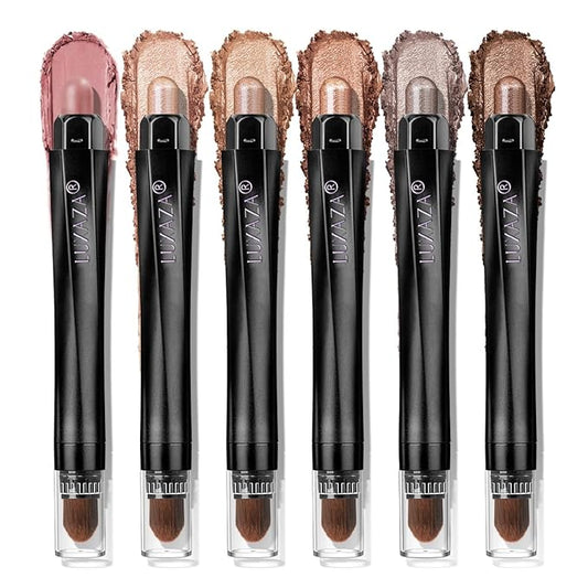 Neutral Eyeshadow Stick Makeup 6PCS Set, Brown Nude Metallic Shimmer Matte Cream Eye Shadow Palette Eyeliner Brightener Pencil Crayon - BROWN CANYON