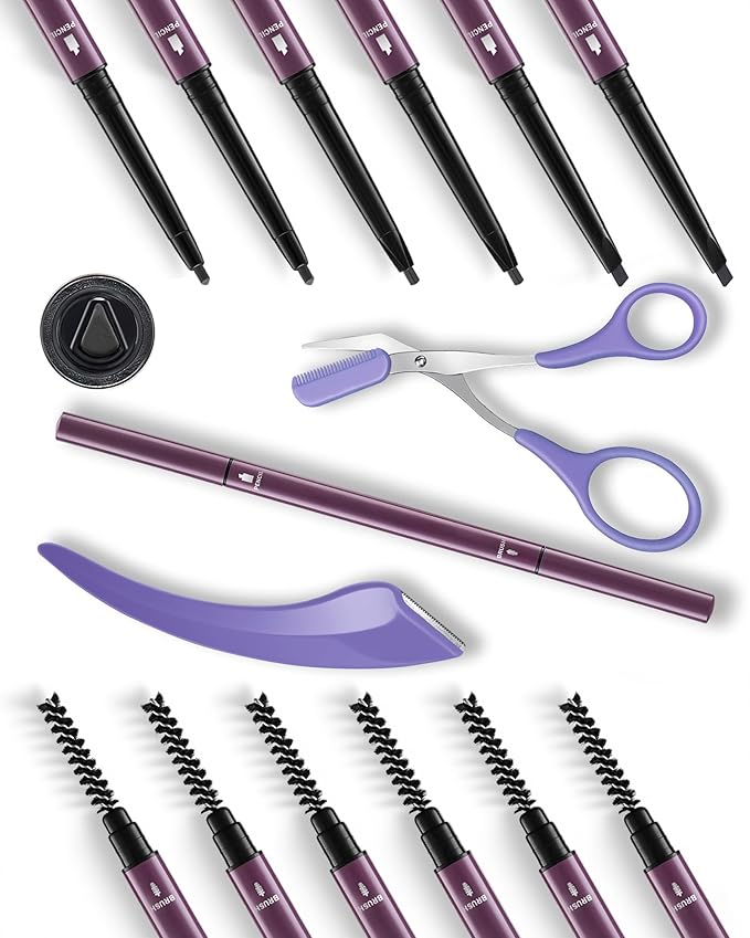 6Pcs Microblading Eyebrow Pencils Black Waterproof Eye Brow Pencil w/Eye Brow Razor & Scissors Kit 0.5mm Ultra-Fine Tip Creates Hair-Like Strokes for Women Effortless Natural Brows