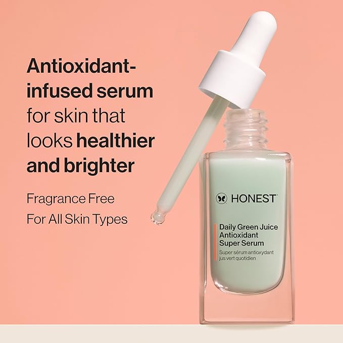 Honest Beauty Daily Green Juice Antioxidant Super Serum | Improves Skin Tone + Texture | Gentle for Sensitive Skin, Fragrance Free, Vegan | 1 fl oz