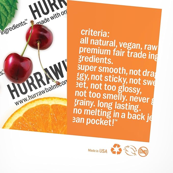 Hurraw! Unscented Lip Balm: Organic, Certified Vegan, Cruelty and Gluten Free. Non-GMO, 100% Natural Ingredients. Bee, Shea, Soy and Palm Free. Made in USA