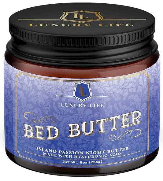 LUXURY LIFE Bed Butter - Irresistibly Fragranced Mood-Enticing Butter Infused with Hyaluronic Acid. Extra Rich Calming Nighttime Moisturizer for Sensual Stimulating Experience (Island Passion, 8 oz)