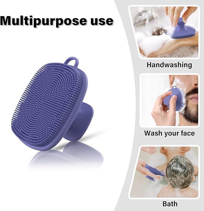 2 Pack Face Scrubber,Silicone Facial Cleansing Brush for Men & Women,Reusable Gentle Facial Waterproof Cleansing Skin Brush Exfoliating Scrubber for Sensitive Skin (Gray+Purple)