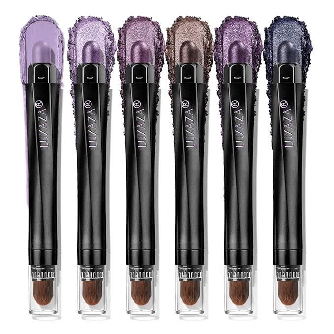 Purple Eyeshadow Stick Makeup 6PCS Set, Metallic Shimmer Matte Cream Eye Shadow Palette Eyeliner Brightener Pencil Crayon - LAVENDER