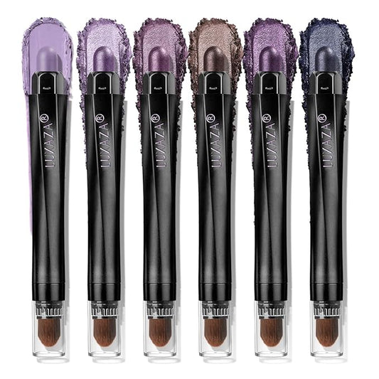 Purple Eyeshadow Stick Makeup 6PCS Set, Metallic Shimmer Matte Cream Eye Shadow Palette Eyeliner Brightener Pencil Crayon - LAVENDER