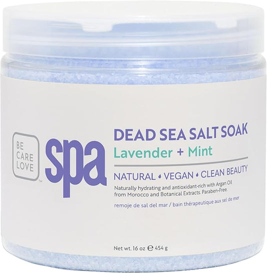 BCL SPA Dead Sea Salt Soak - Bath Salt with Organic Lavender + Mint, Shae Butter, Arnica, Aloe Vera Juice, Chamomile, Argan Oil & Jojoba Oil Skin Exfoliator- Home/Professional Use 16 fl oz