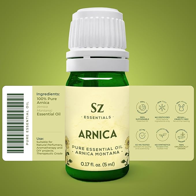 Arnica Essential Oil (Arnica Montana) – Therapeutic Grade, 100% Pure & Undiluted with Fresh Herbal Aroma for Soothing Relief, Aromatherapy, Muscle Recovery & Skin Care - Vegan 0.17 oz