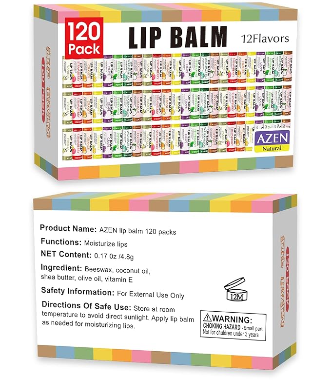 AZEN 120 Pack Lip Balm, Natural Lip Balm Bulk, Lip Care Product, Moisturizing Lip Balm for dry cracked lips