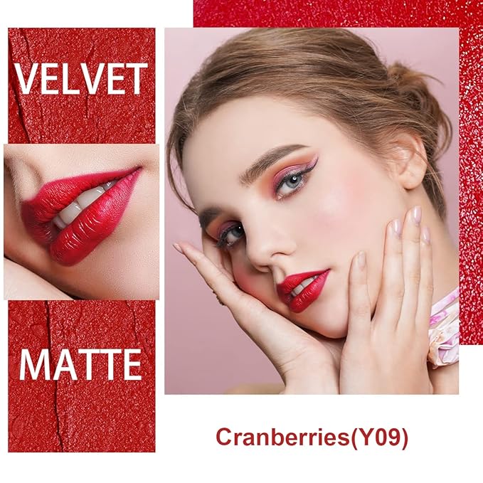 Oulac Red Creamy Matte Lipstick, Soft Satin Finish Lipsticks for Women with Moisturising Formula, Rich Color, Highly Pigmented Enriched with Rose Oil, Vegan & Cruelty-Free| 3.6g (Y09)