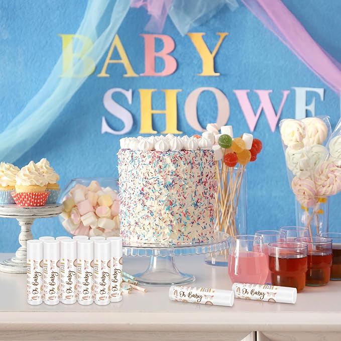 Dunzy 50 Pcs Thank You Gift Lip Balm Bulk Baby Shower Party Favors Bridal Shower Favor Lip Care with Assorted Fruit Flavors Thank You Lipstick for Guest Basket Gift Stuffer (Boho)