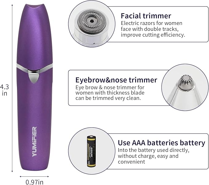Eyebrow Facial Trimmer, Facial Hair Removal for Women, Smooth & Painless Face Razors Eyebrow Shaver for Women - 2 in 1 Facial Hair Remover & Eyebrow Trimmer with Built-in Battery for Face, Lip, Chin