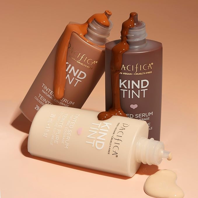 Pacifica Beauty Kind Tint Tinted Serum, Skincare, Vegan Collagen, Hyaluronic Acid, Vitamin C, Niacinamide, Caffeine, Hydrating, Lightweight Foundation, Natural Dewy Skin, Shade 15, 1 fl oz (1 Count)