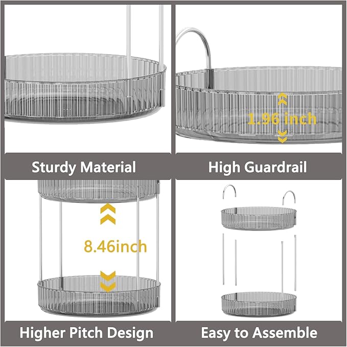 360 Rotating Makeup Organizer for Vanity,Bathroom Countertop Organizer,Spinning Perfume Organizer&Vanity Organizer(Grey-2 Tier)