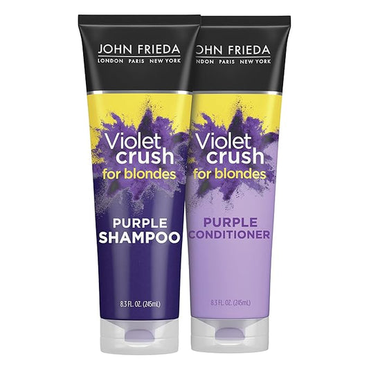 John Frieda Violet Crush Purple Shampoo and Conditioner Set for Blonde Hair, Neutralizes Yellow Tones for Bleached, Blonde, and Platinum Hair, 8.3 Oz, Pack of 2