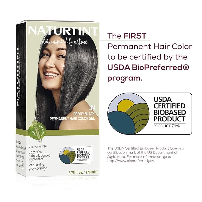Naturtint 1N Ebony Black Permanent Hair Color (Pack of 6), Ammonia Free, Vegan, Cruelty Free, up to 100% Gray Coverage, Long Lasting Results (Packaging may vary)