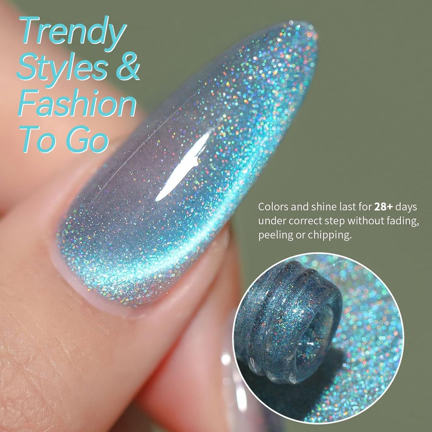 BORN PRETTY Blue Cat Magnetic Eye Gel Nail Polish, Rainbow Holographic Moonlight Glass Magnetic Gel Nail Polish 15ML