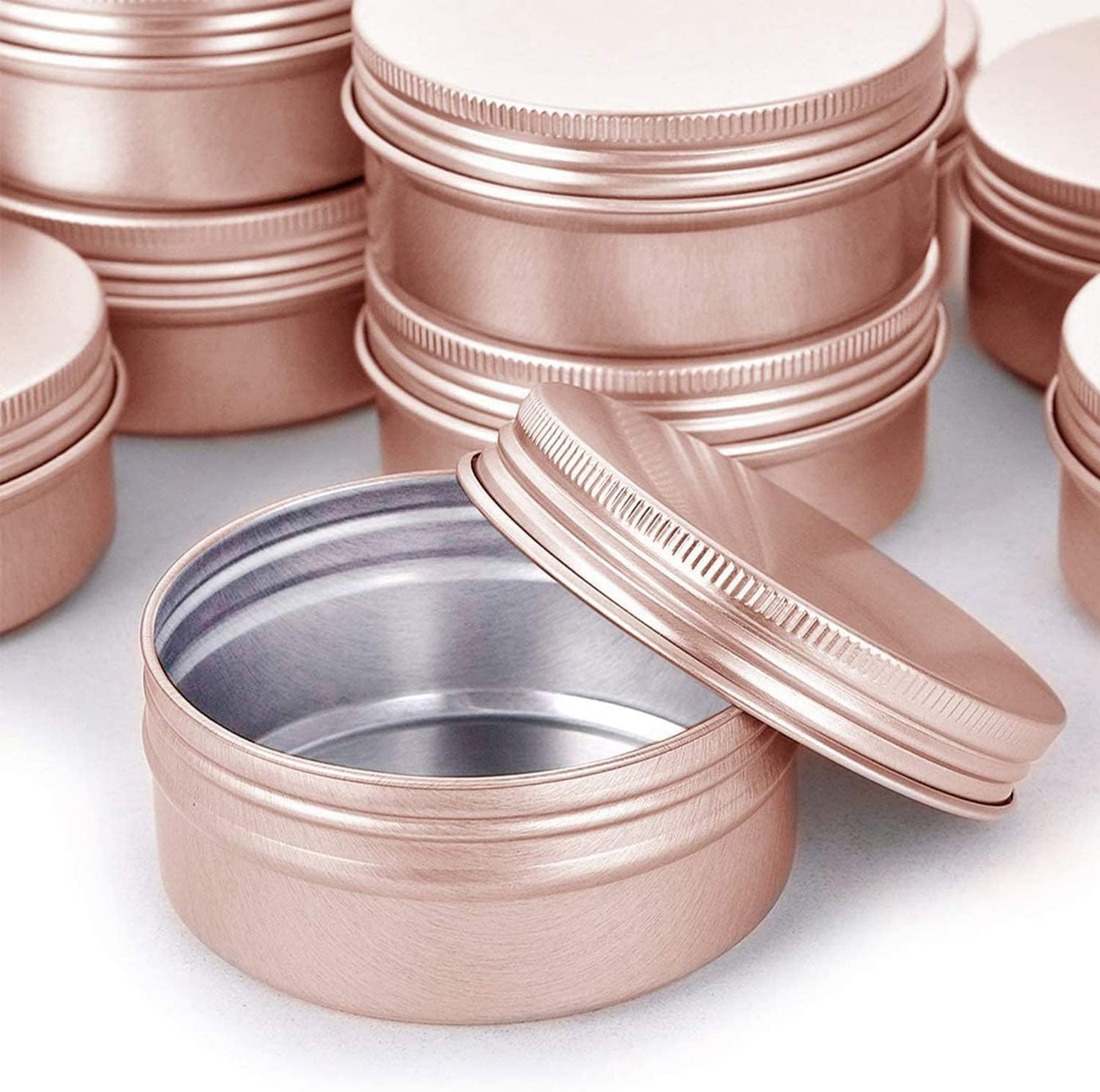 1 Ounce Aluminum Tin Jar with Screw Cap 30mL Tin Cans Refillable Containers for Cosmetic, Lip Balm, Cream, Lotion, Balms, Spices, Salve, Rose Gold 20 Pcs
