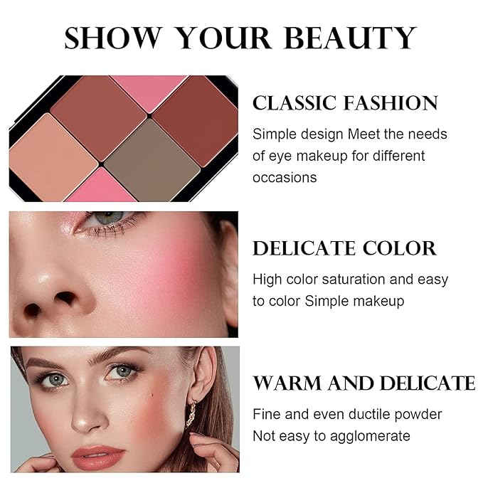 12 Colors Blush Palette,Highlighter Blush Powder Makeup,Long-Wearing,Smudge Proof,Natural-Looking,Blendable Cruelty-Free Matte Finish,Contour and Highlight Blush Palette Face Cosmetics Makeup