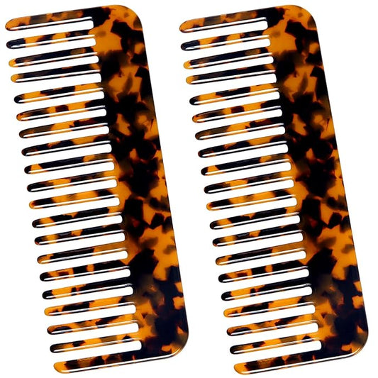 Fsmiling Wide Tooth Comb Large Detangling Comb Cellulose Detangler Comb for Women Thick Curly Wavy Wet Dry Hair 2 Pack,Tortoise shell