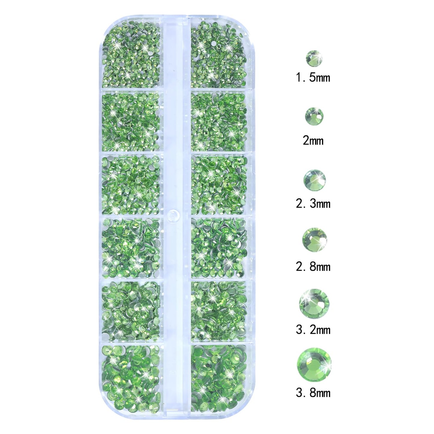 HNUIX Nail Rhinestones - 3D Multi Shape Size Crystal, Crystal Light Green, Flat Back, with Kit, for Nail Art, DIY Decorations