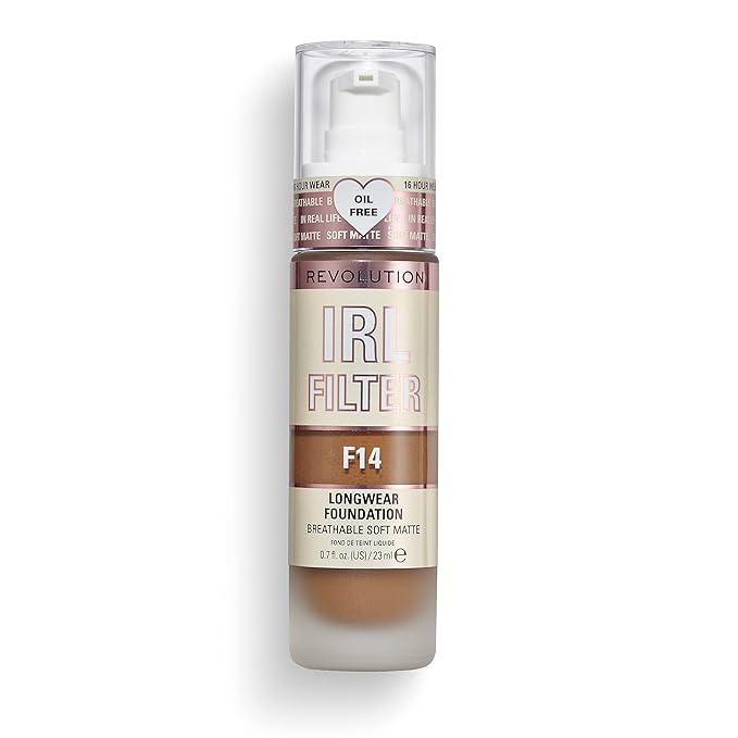 Revolution Beauty, IRL Filter Longwear Foundation, Soft & Breathable Formula, Medium to Full Coverage, Matte Finish, F14, 0.7 Fl. Oz