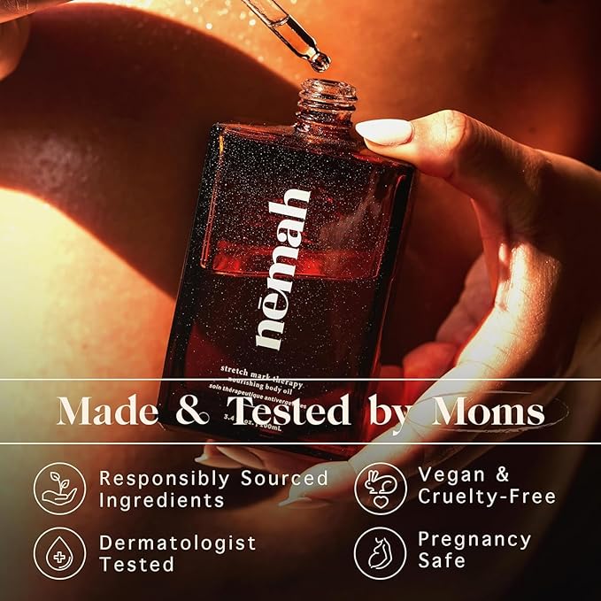 Nemah - Nourishing Belly Oil for Pregnant Women - Hydrating Stretch Mark Oil with Jojoba and Coconut Oil - Vegan & Cruelty-Free - 3.4 fl. oz.