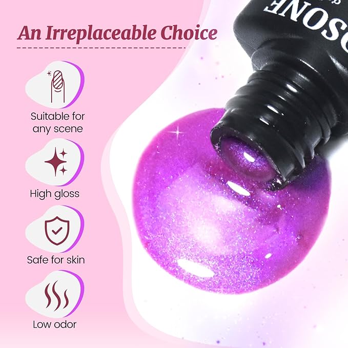 JODSONE 20 Glitter Color Gel Nail Polish Kit 3 Bottles of No Wipe Base Coat Glossy and Matte Top Coat Gel Polish Set High Shine Gorgeous