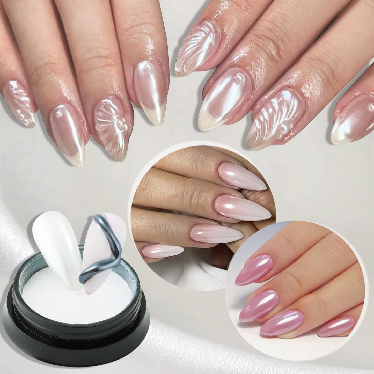 24 Colors Chrome Nail Powder Set Metallic Mirror Effect Gold Silver Pink Chrome Nail Powder White Pearl Iridescent Multi Chrome Powder for Nails Chameleon Rubbing Pigment Manicure Supplies