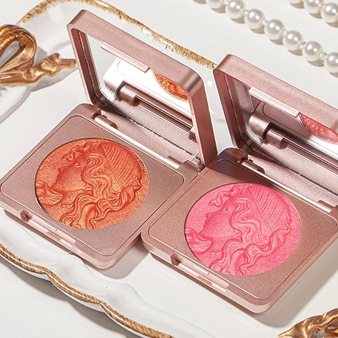 Embossed Smooth Powder Blush Palette for Cheeks,Matte Face Powder Blush Palette,Embossed Girl Blush for Cheeks,Natural Nude Long Lasting Powder Blush Palette for All Skins(Pink+Orange)