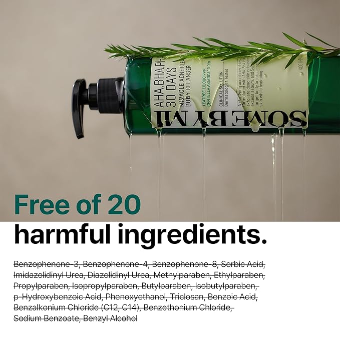 SOME BY MI AHA BHA PHA 30 Days Miracle Acne Clear Body Cleanser - Pack of 2 - Daily Exfoliating Tea Tree Acne Body Wash with Salicylic Acid - Deep Cleanses Sebum and Impurities - Korean Skin Care