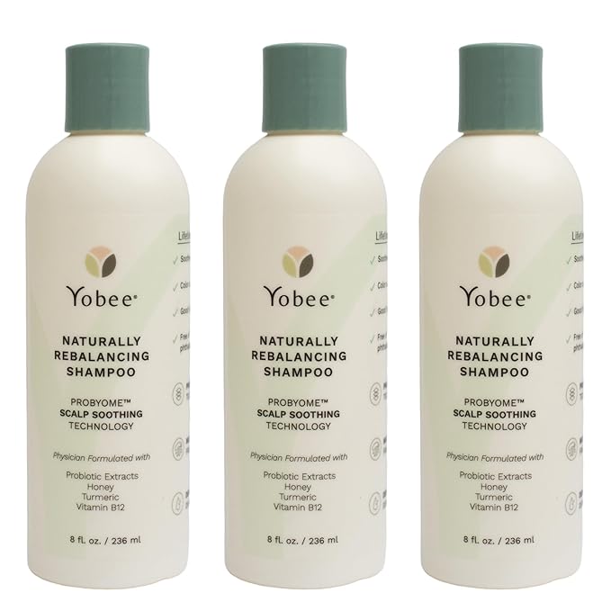Yobee Naturally Rebalancing Shampoo | Dry, Flaky & Itchy Scalp Care with Para Probiotics, Organic Honey & Turmeric, Vitamin B12 & Oat Extracts | Dandruff & Psoriasis Relief (3 Bottles)