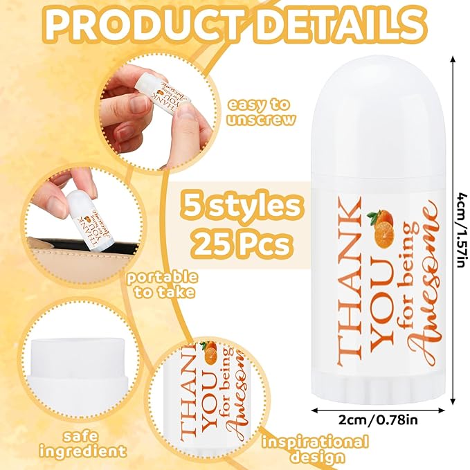 25 Pcs Mini Lip Balm Bulk 5 Assorted Flavors Thank You Lip Balm Employee Appreciation Gifts Dry Chapped Lip Care Products for Adults Coworkers Women Friend Wedding Bridal Shower Baby Shower