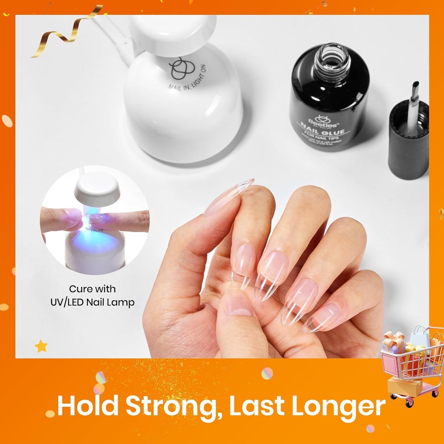 beetles Gel Polish 9 In 1 Gel Nail Glue for Clear Acrylic Nail Tips 2 Pcs 15ml Long Lasting Nail Gel Kit for False Nails Tips, Base Blooming Nail Gel, Fall Halloween Nails, U V Light Required