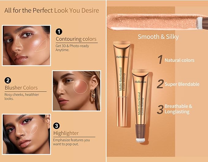 Go Ho Liquid Contour Beauty Wand,Blendable Super Silky Cream Contour Stick,Moisturizing Contour Blusher Stick with Fine Cushion Applicator,Cruelty-free, 002# Medium Brown