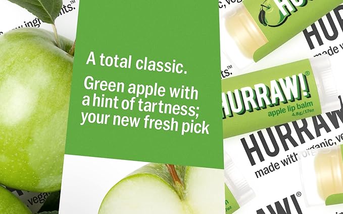 Hurraw! Apple Lip Balm: Organic, Certified Vegan, Cruelty and Gluten Free. Non-GMO, 100% Natural Ingredients. Bee, Shea, Soy and Palm Free. Made in USA