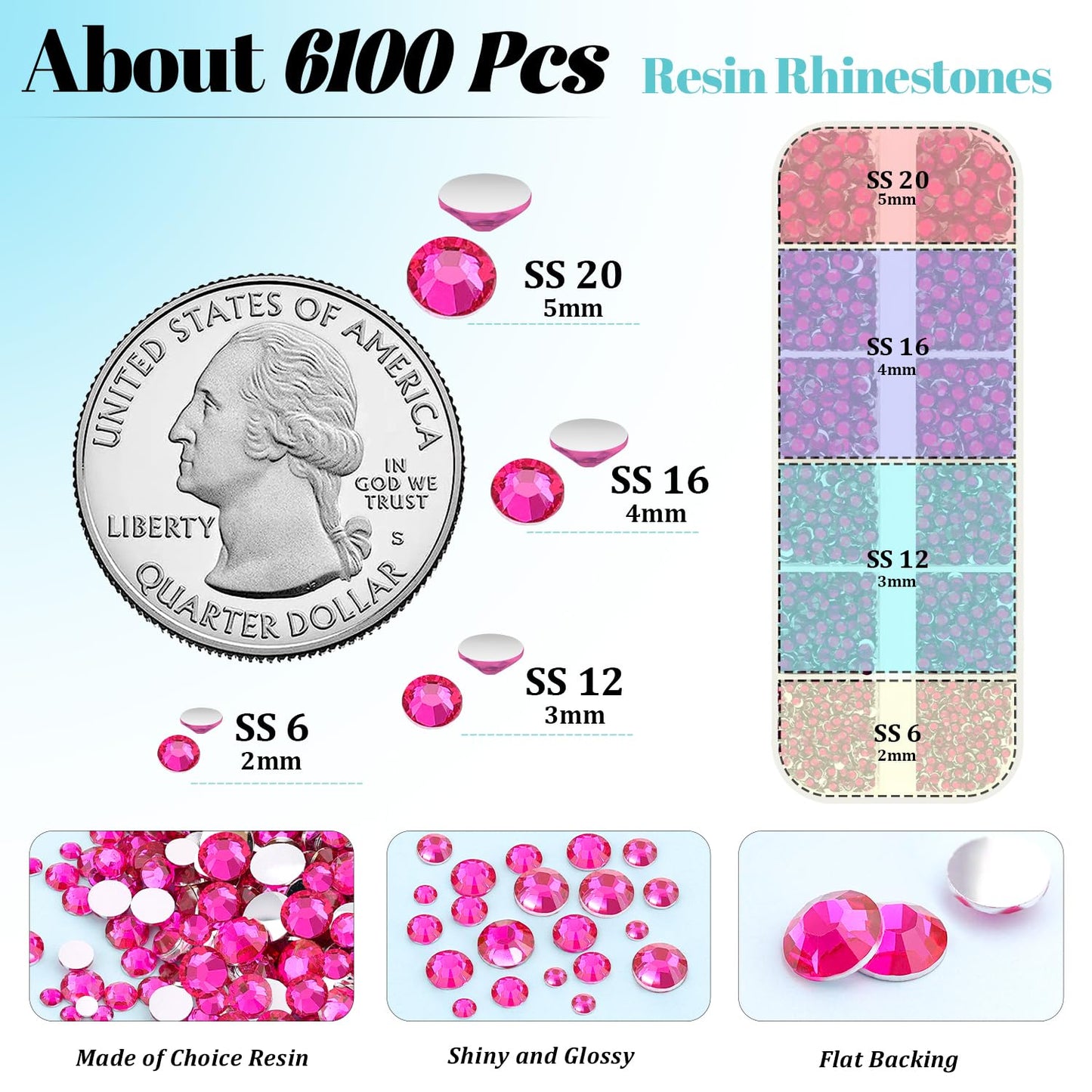 6100Pcs Resin Rhinestones for Crafting with 2Pcs 10ml B7000 Jewelry Glue, 1 Box Flatback Crystals Diamond (Hot Pink) for Bedazzling Crafts DIY Nail Art Non Hotfix Gems for Clothing Shoes