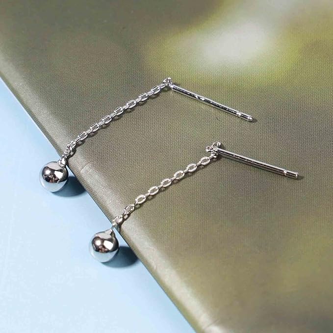 Boho Bar Threader Earrings Silver Line Earrings String Drop Dangle Earrings Pull Through Long Chain Earrings Jewelry for Women and Girls