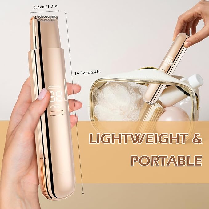 Bikini Trimmer for Women, 2 in 1 Dual-Head Electric Razors for Women Pubic Hair, Wet/Dry Use Body Hair Trimmer and Face Shaver with Display, Rechargeable Hair Removal for Bikini Legs Face Underarm Arm