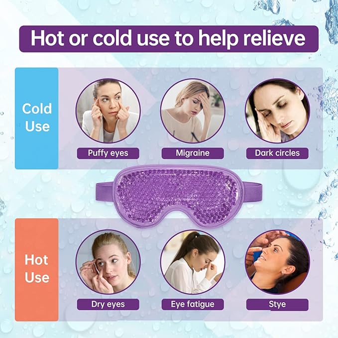 Ice Face Mask Reusable and Cold Gel Eye Mask for Puffiness/Dark Circles/Eye Bags/Dry Eyes/Headaches/Migraines/Stress Relief, Ice Pack for Eyes & Face (Purple)