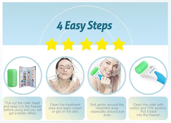 Ice Roller, ESARORA Ice Roller for Face & Eye, Puffiness, Migraine, Pain Relief and Minor Injury, Skin Care Products with 2 Roller (1 Plastic Roller & 1 Stainless Steel Roller)