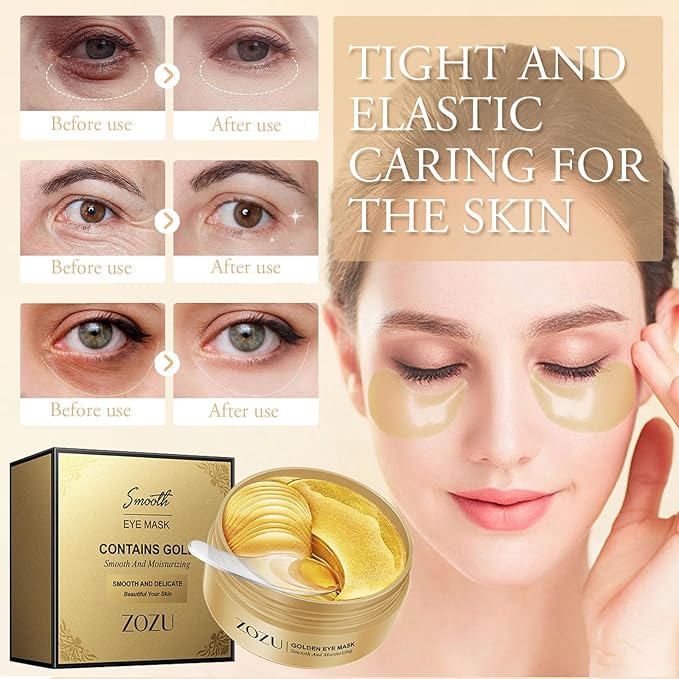 24k Gold Under Eye Patches,60PCS Collagen Eye Masks for Puffy Eyes,Dark Circles,Reduce Wrinkles,Natural Refresh Revitalizing Eye Skin Care Products