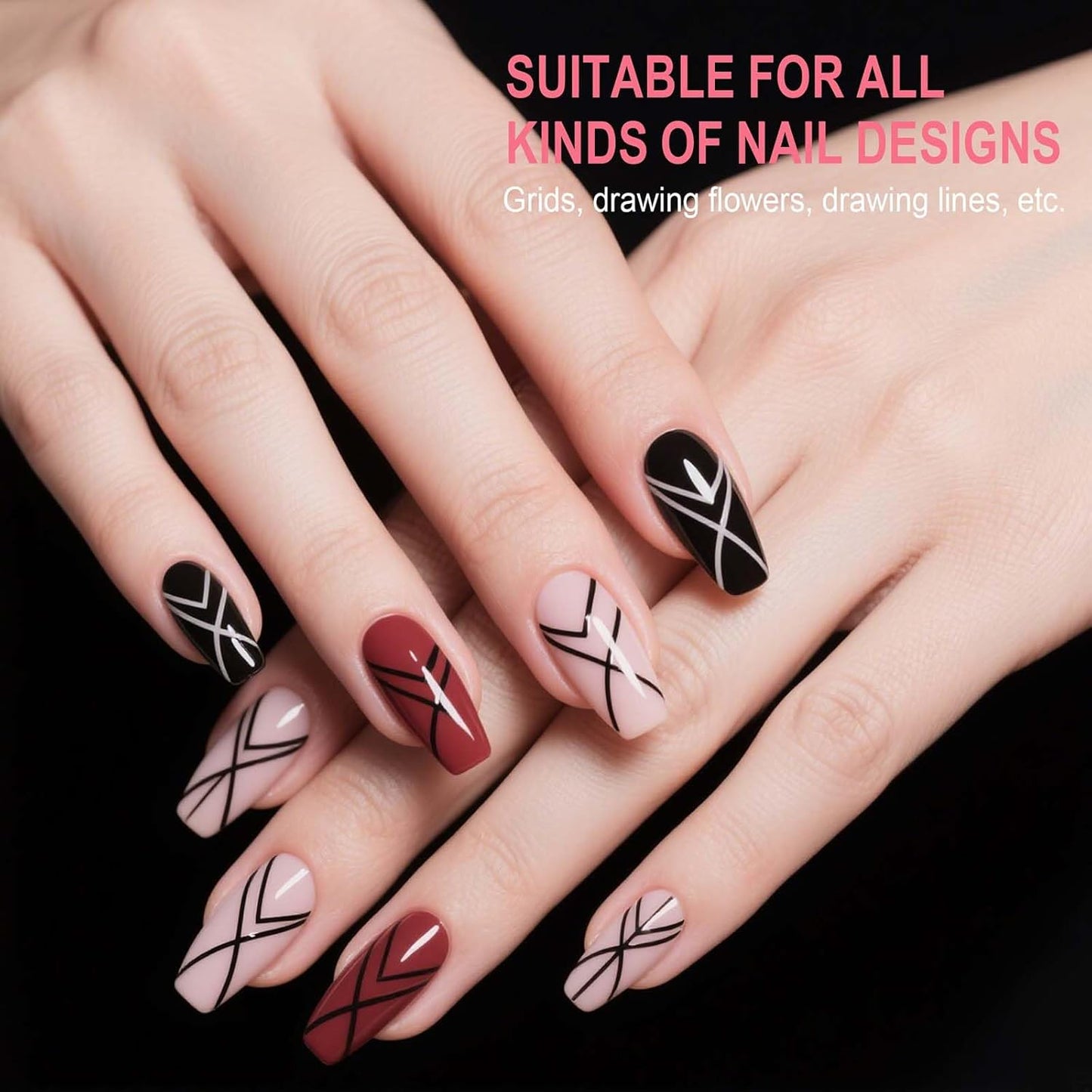 Artdone Wood Grain Nail Art Pens, Liner Brushes Set, 5PCS Brown Color Nail Tools For Long Lines, Thin Details, Fine Drawing, Liner Brush UV Gel Polish Painting Nail Design Sizes 5/12/13/20/25mm