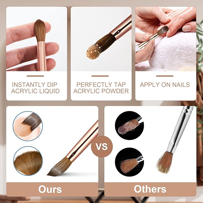 Acrylic Nail Brush Size 14,KEMEISI 100% Pure Kolinsky Nail Art Brushes Sturdy Handle Oval Shaped Acrylic Powder Nail Design Tools for Professional Manicure DIY Home Salon (Gold)