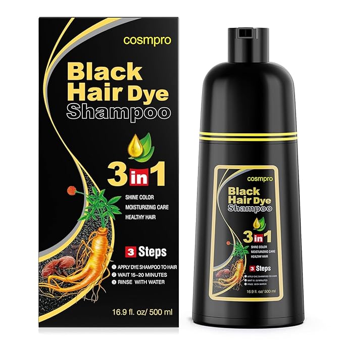 Black Hair Dye Shampoo 3 in 1 for Women/Men for Gray Coverage Instant Hair Color Shampoo Semi Permanent Champu Para Cana